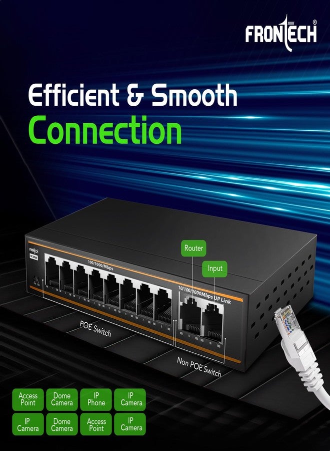 Frontech 8-Port Gigabit PoE Switch | 8-Port-10/100/1000Mbps | 2 Gigabit Uplink Ports | 20Gbps Bandwidth | 130W PoE Budget | Plug & Play Setup| 2Year Warranty (NC-0064) - Image 3